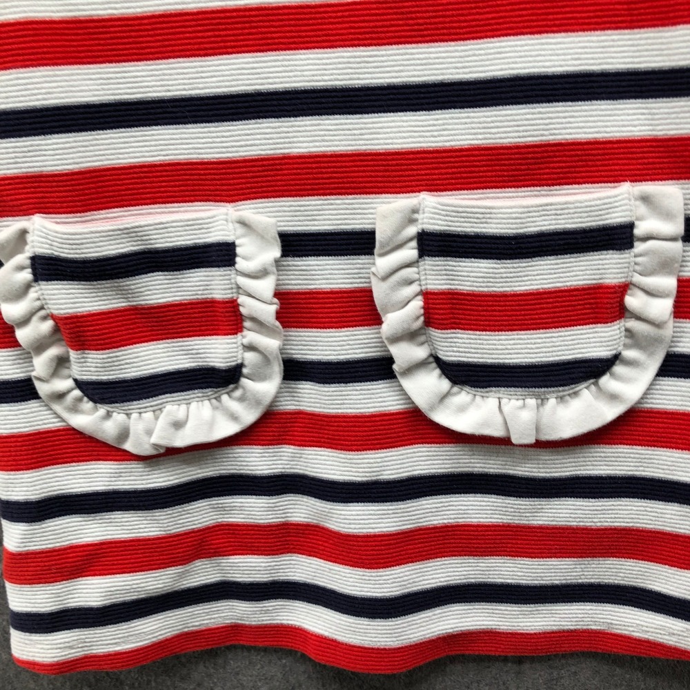 Janie and Jack Striped Knit Dress Girls 4T Red Navy White Nautical Ruffle Casual - Picture 4 of 7